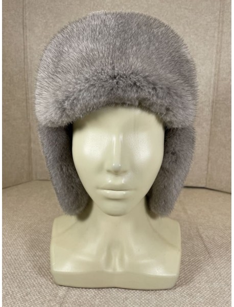 Женская шапка Ушанка из норки, серо-голубая 4-84-6, размер 58